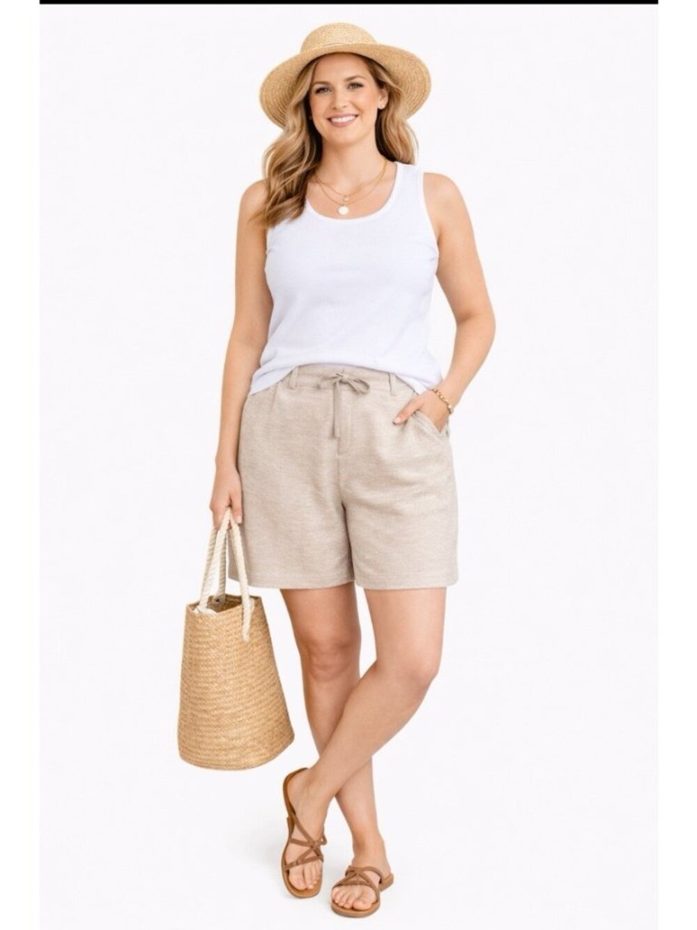 Zara Basic Womens Knit Shorts Beige Size M High Rise